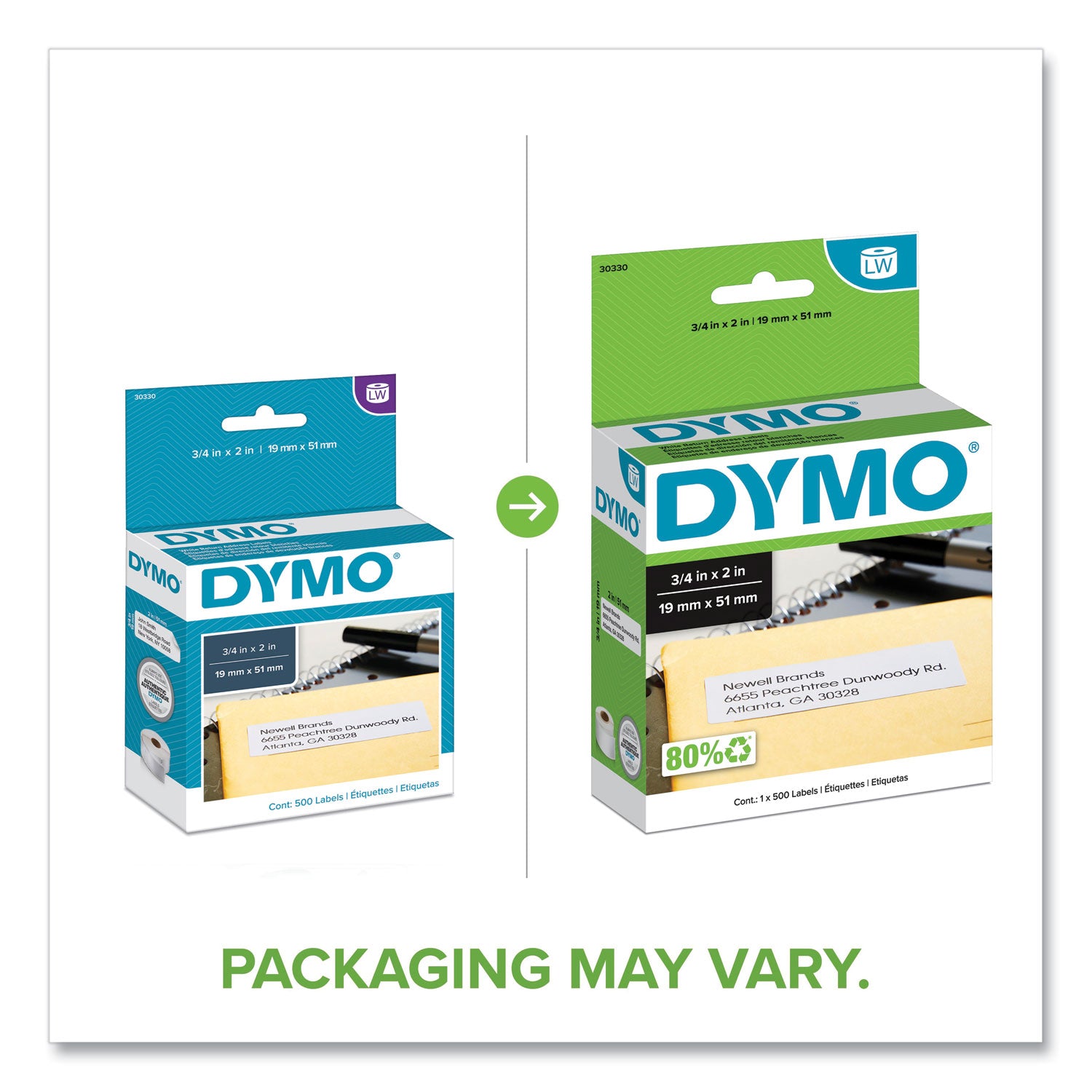 DYMO® Labelwriter Return Address Labels, 0.75" X 2", White, 500 Labels/roll