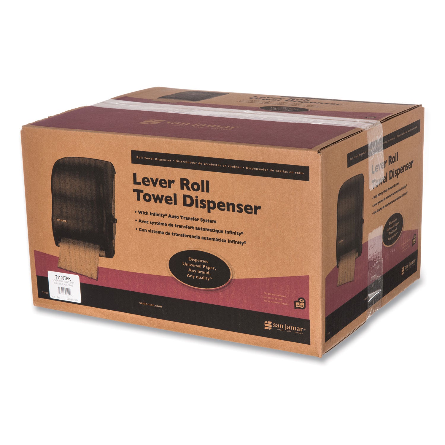 San Jamar® Lever Roll Towel Dispenser, Classic, 12.94 X 9.25 X 16.5, Transparent Black Pearl
