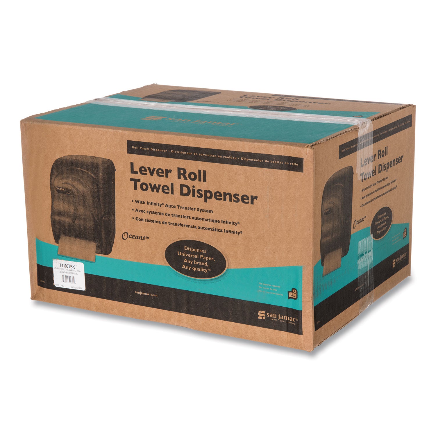 San Jamar® Lever Roll Towel Dispenser, Oceans, 12.94 X 9.25 X 16.5, Black Pearl