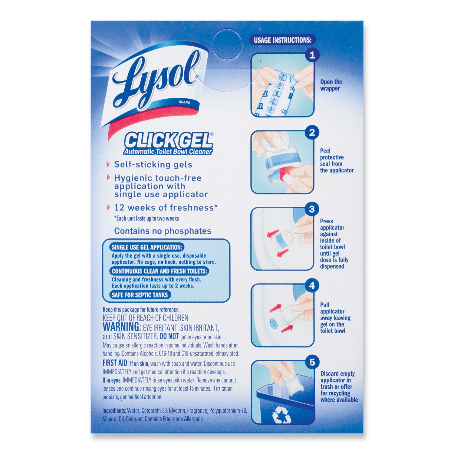 LYSOL® Brand Click Gel Automatic Toilet Bowl Cleaner, Ocean Fresh, 6/box, 4 Boxes/carton