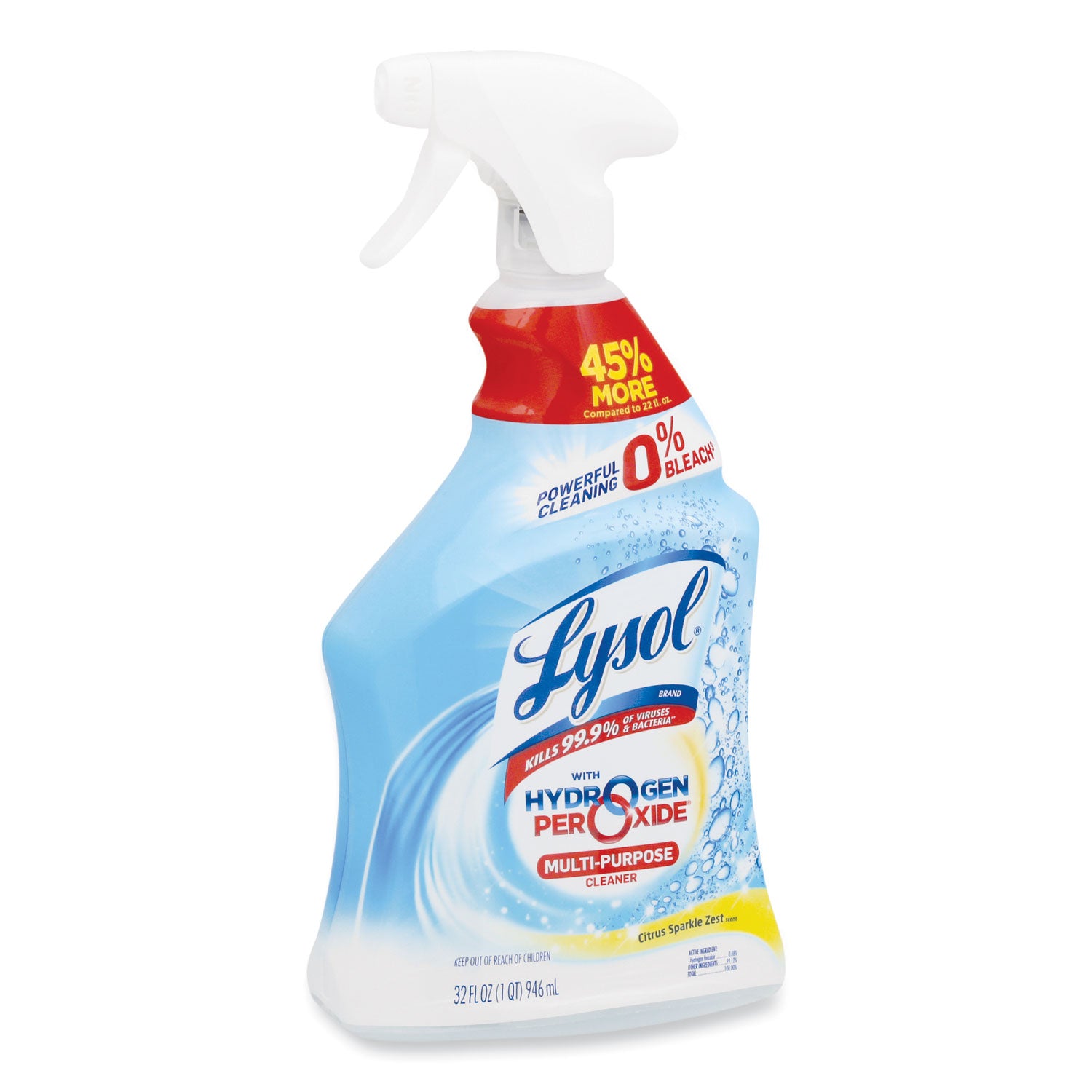 LYSOL® Brand Multi-Purpose Hydrogen Peroxide Cleaner, Citrus Sparkle Zest, 32 Oz Trigger Spray Bottle, 9/carton