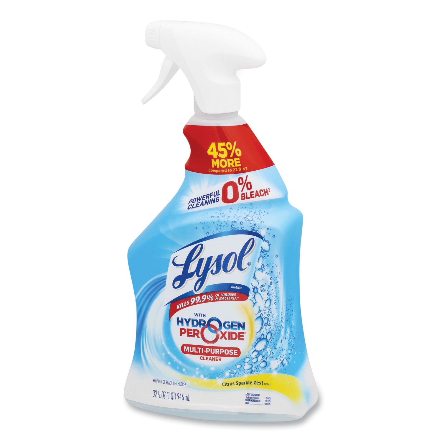LYSOL® Brand Multi-Purpose Hydrogen Peroxide Cleaner, Citrus Sparkle Zest, 32 Oz Trigger Spray Bottle, 9/carton