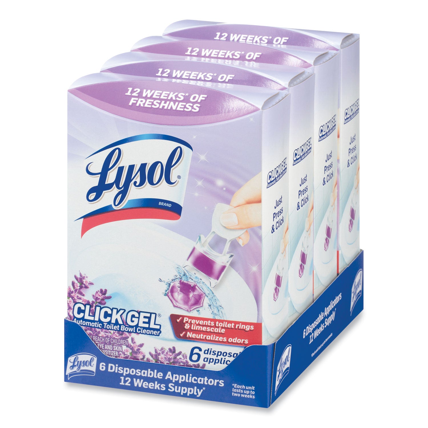 LYSOL® Brand Click Gel Automatic Toilet Bowl Cleaner, Lavender Fields, 6/box, 4 Boxes/carton