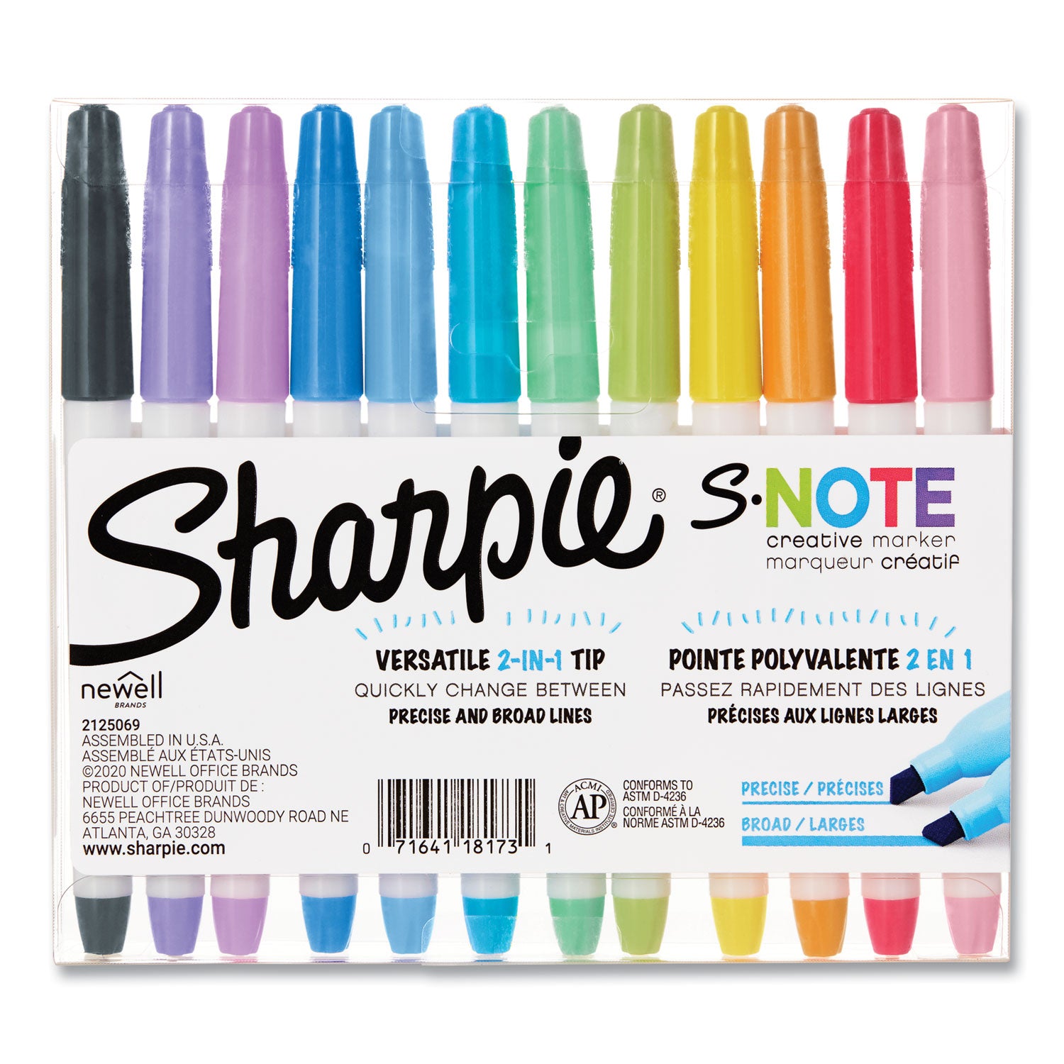 Sharpie® S-Note Creative Markers, Assorted Ink Colors, Chisel Tip, Assorted Barrel Colors, 12/Pack
