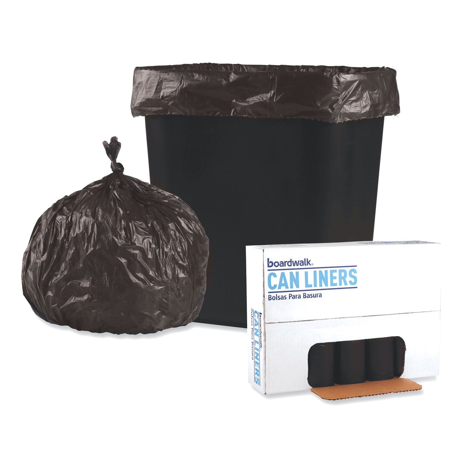 Boardwalk® Low-Density Waste Can Liners, 16 gal, 0.35 mil, 24" x 32", Black, Perforated Roll, 50 Bags/Roll, 10 Rolls/Carton