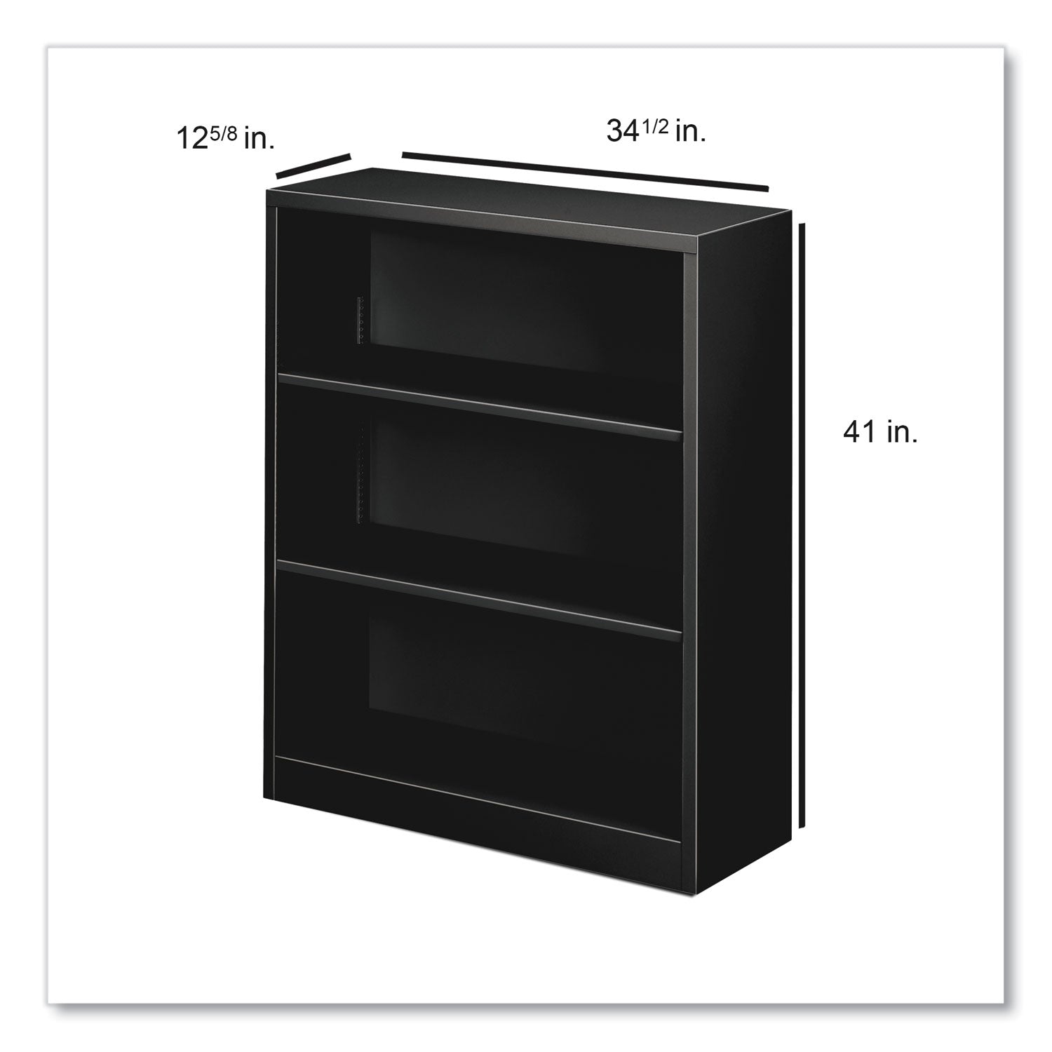 HON® Metal Bookcase, Three-Shelf, 34.5w x 12.63d x 41h, Black
