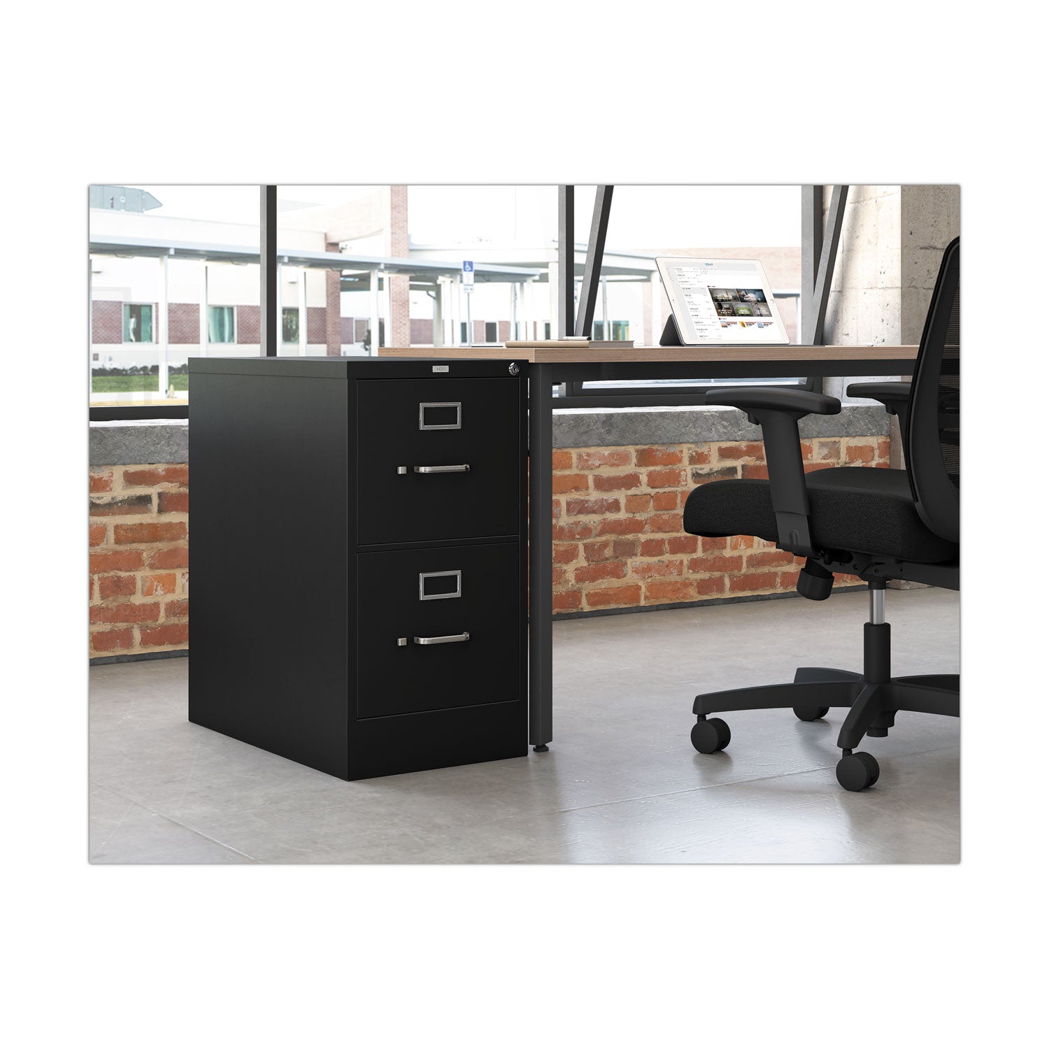 HON® 310 Series Vertical File, 2 Letter-Size File Drawers, Black, 15" X 26.5" X 29"