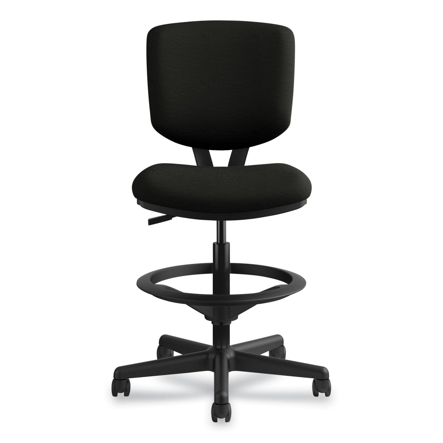 HON® Volt Series Leather Adjustable Task Stool, Supports Up To 275 Lb, 22.88" To 32.38" Seat Height, Black