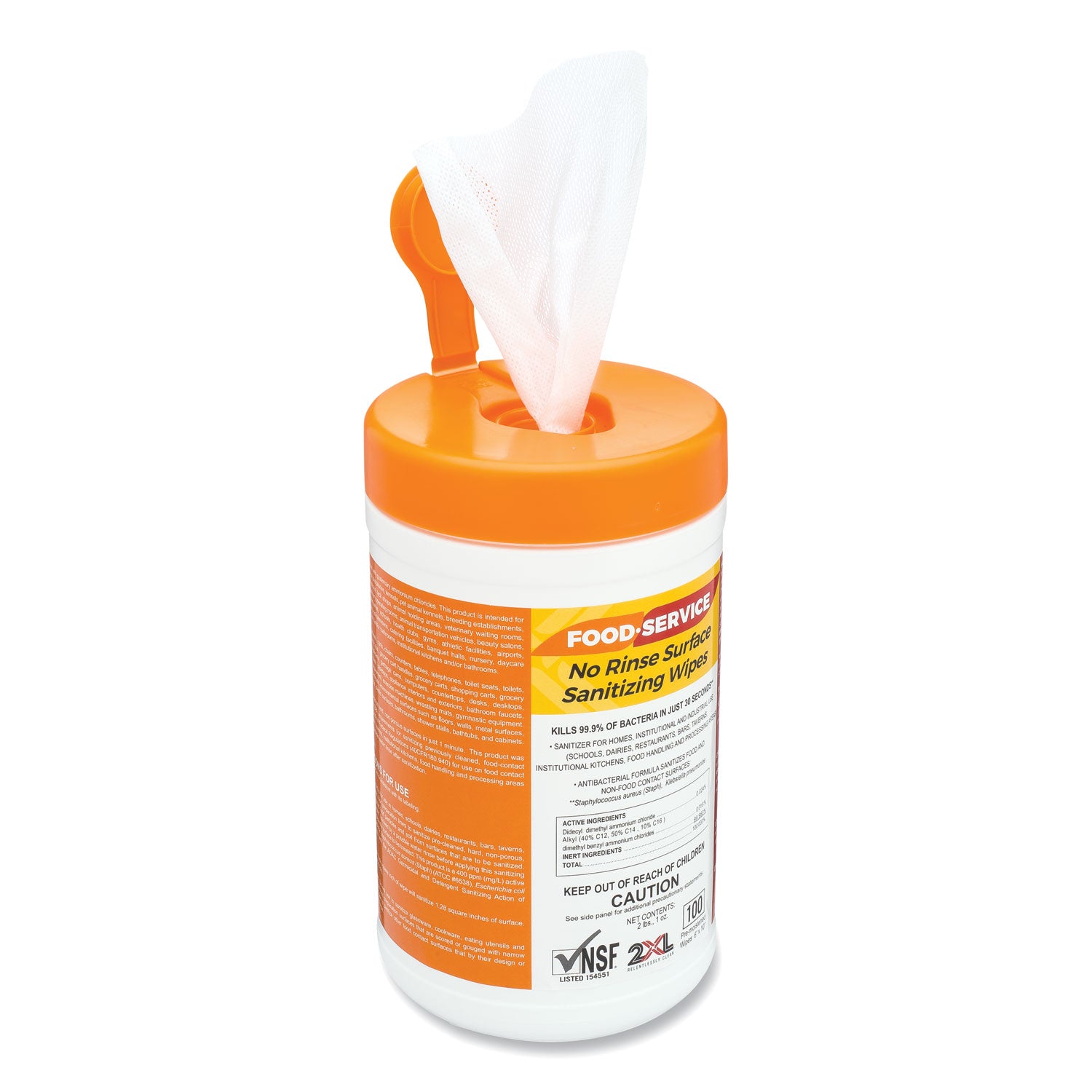2XL Food Service No Rinse Surface Sanitizing Wipes, 1-Ply, 6 x 8, White, 100/Roll, 6 Rolls/Carton