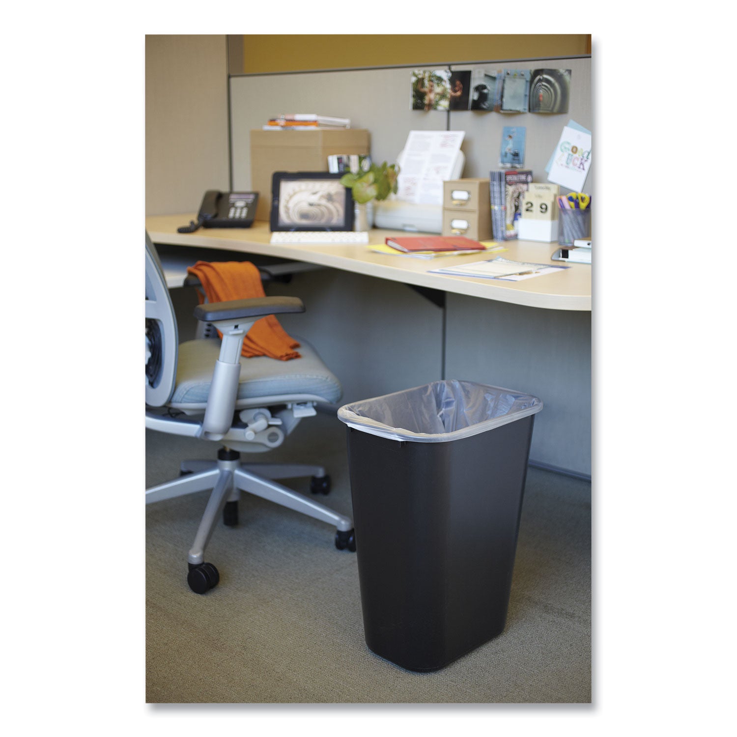 Rubbermaid® Commercial Deskside Plastic Wastebasket, 10.25 gal, Plastic, Black