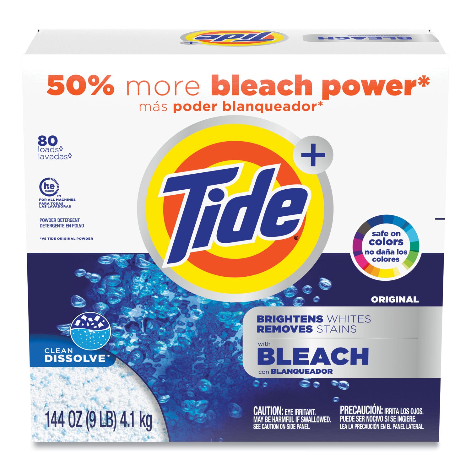 Tide® Laundry Detergent with Bleach, HE Compatible, 80 Loads, Tide Original Scent, Powder, 144 oz Box