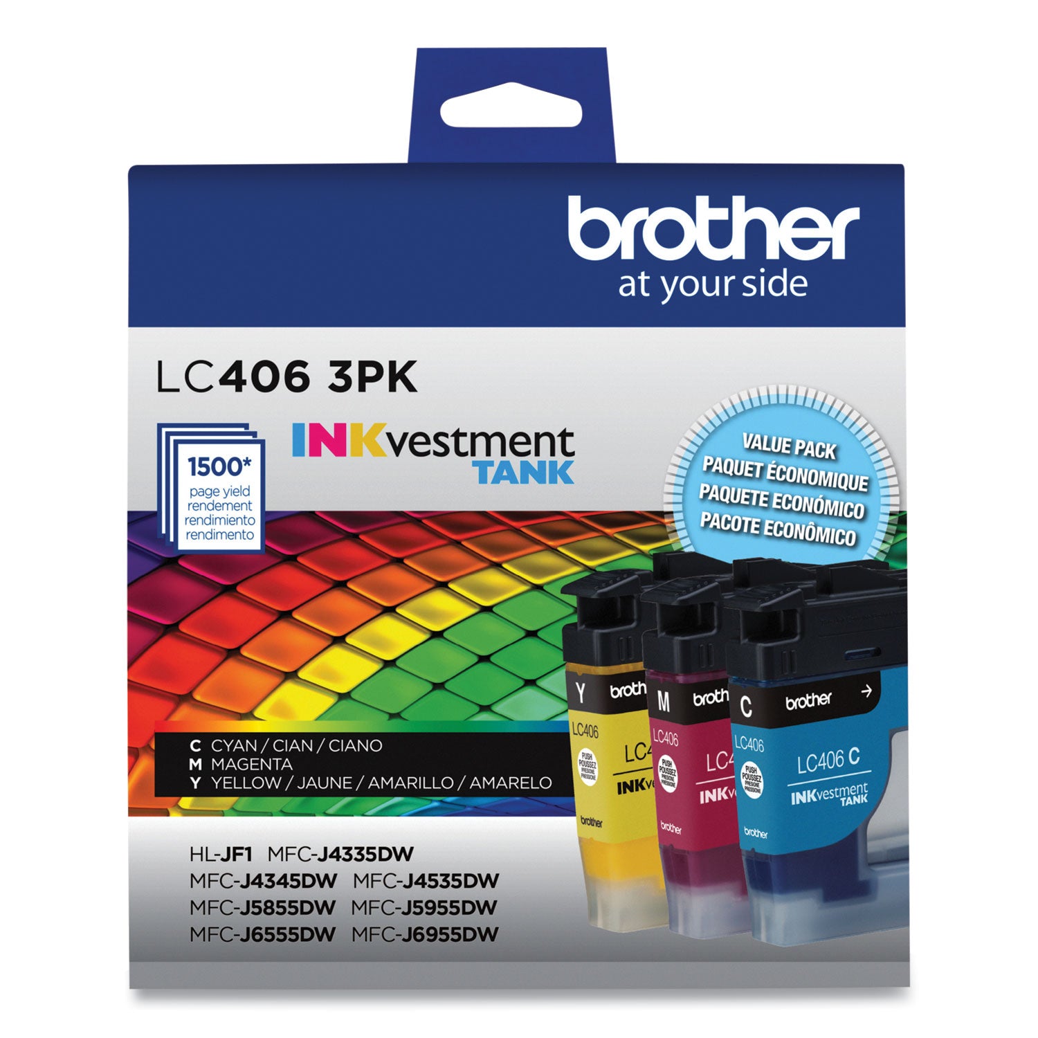 LC4063PK INKvestment Ink, 1,500 Page-Yield, Cyan/Magenta/Yellow, 3 Pack