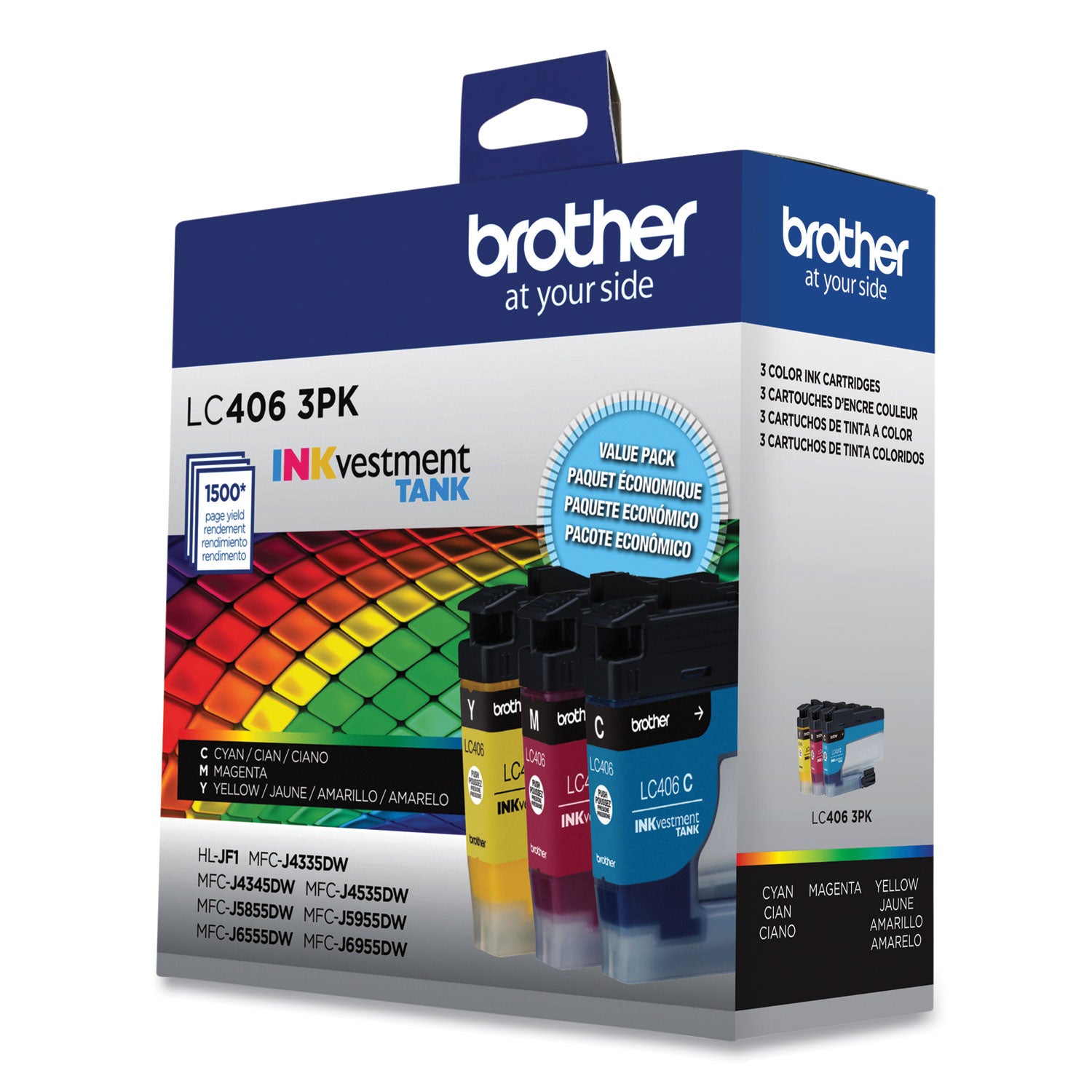 Brother Lc4063pk Inkvestment Ink, 1,500 Page-Yield, Cyan/magenta/yellow, 3 Pack