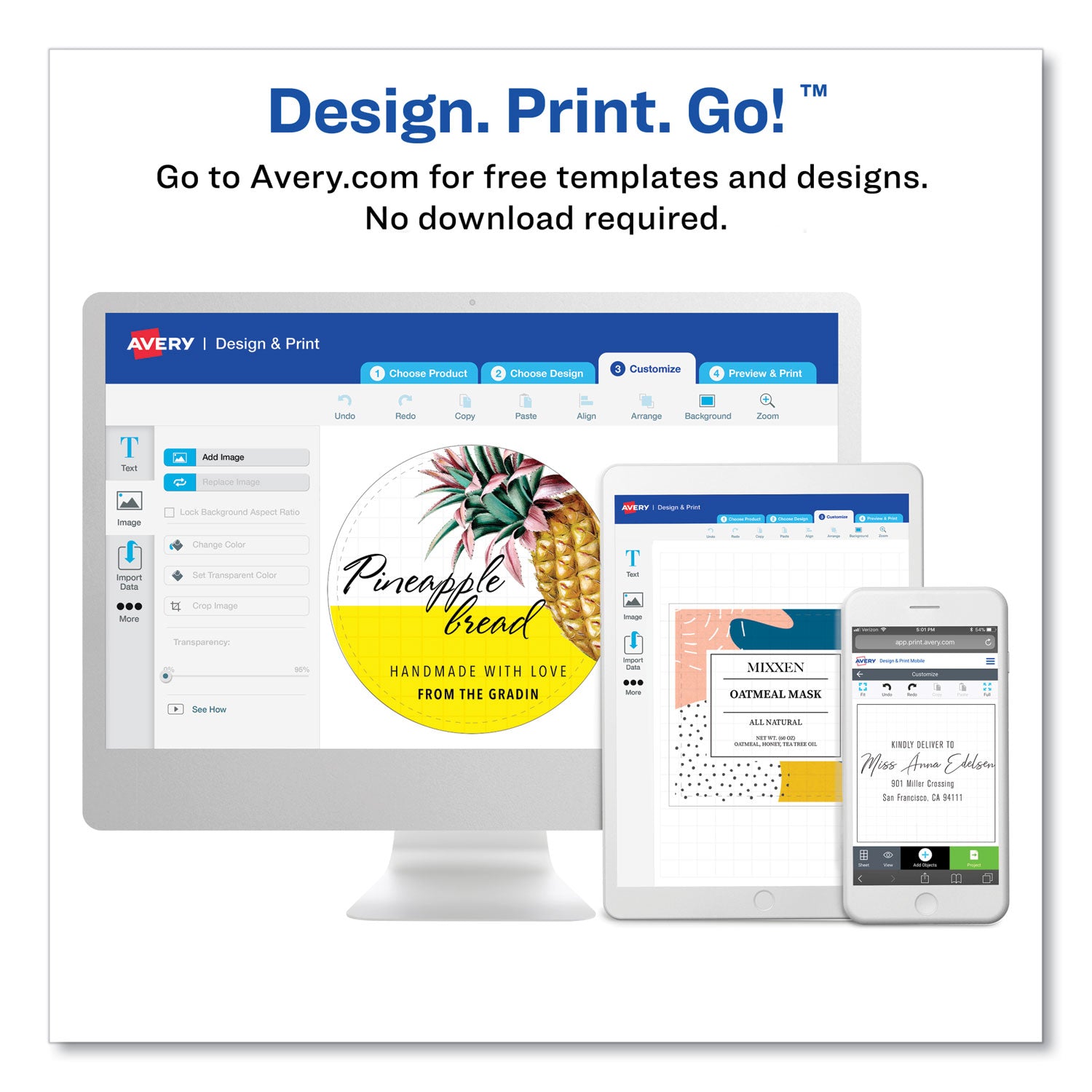 Avery® Print-To-The-Edge Labels With Sure Feed And Easy Peel, 2 X 3, Glossy Clear, 80/pack