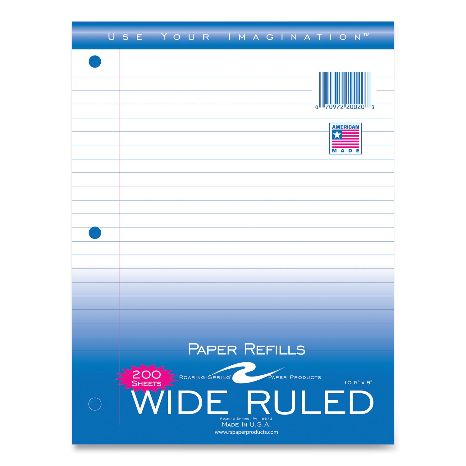 Notebook Filler Paper, 3-Hole, 8 x 10.5, Wide/Legal Rule, 200/Pack