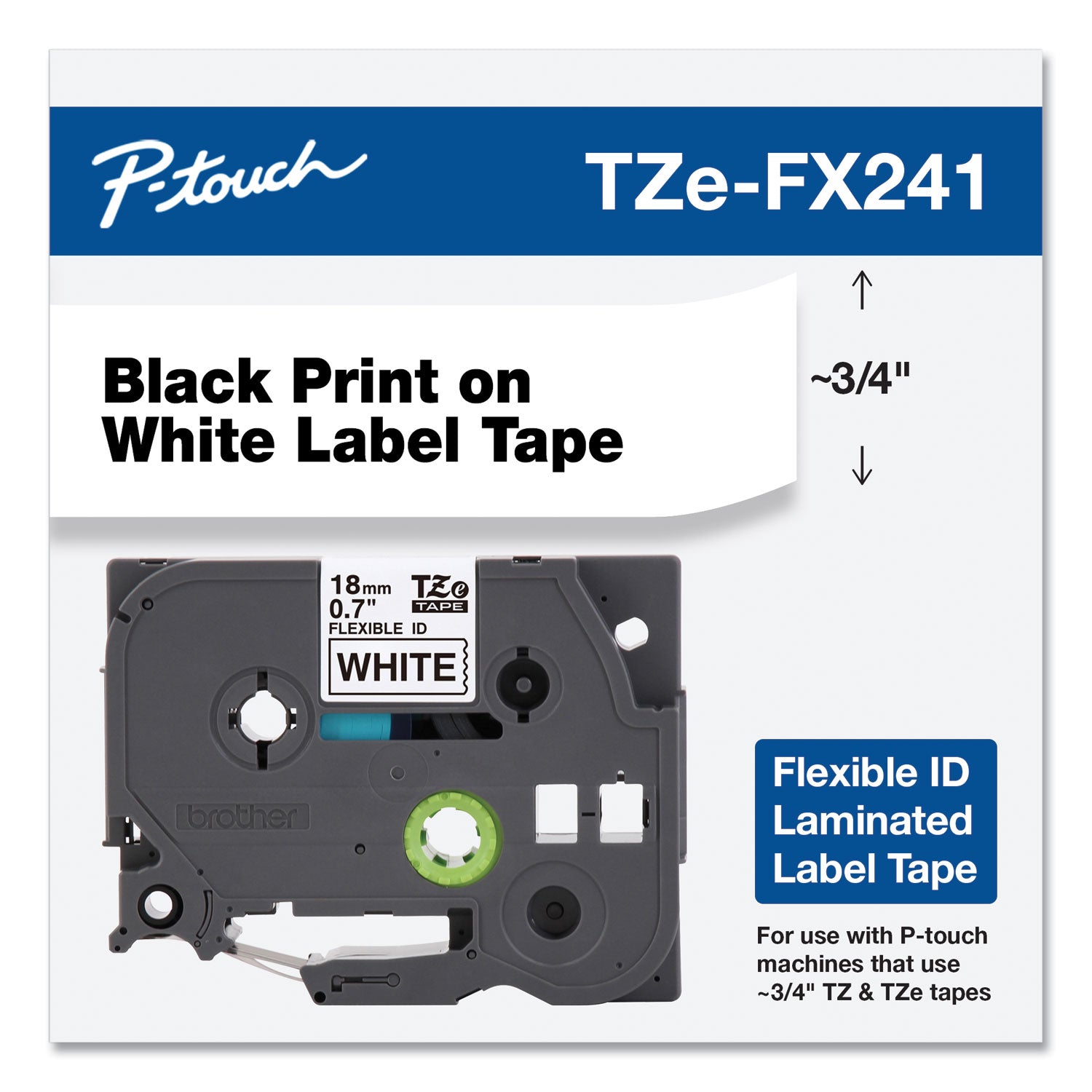 Brother P-Touch® Tze Flexible Tape Cartridge For P-Touch Labelers, 0.7" X 26.2 Ft, Black On White