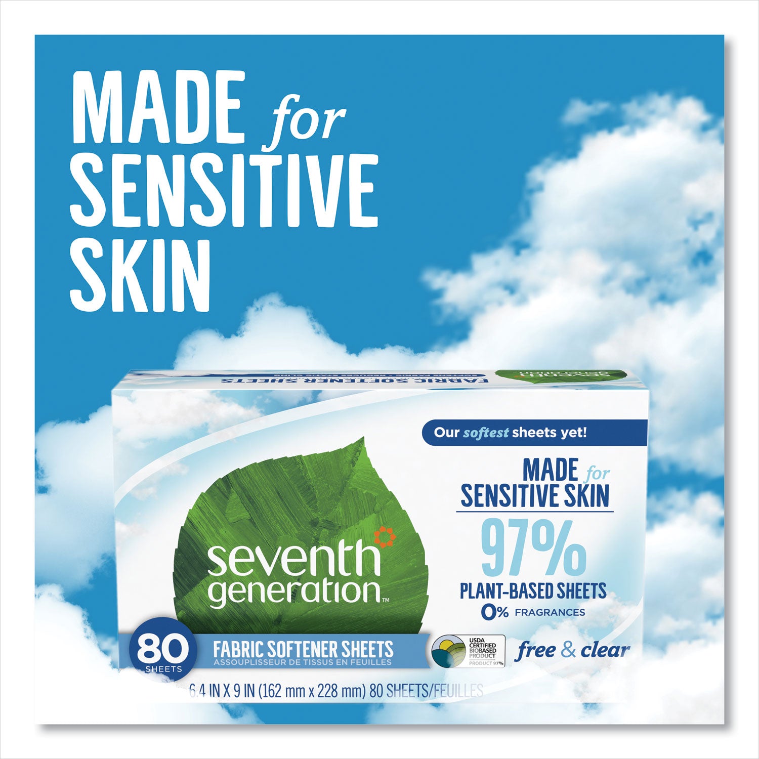 Seventh Generation® Natural Fabric Softener Sheets, Unscented, 80 Sheets/box