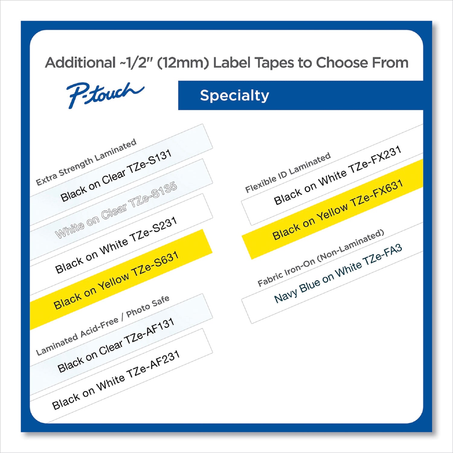 Brother P-Touch® Tze Extra-Strength Adhesive Laminated Labeling Tape, 0.47" X 26.2 Ft, Black On Yellow