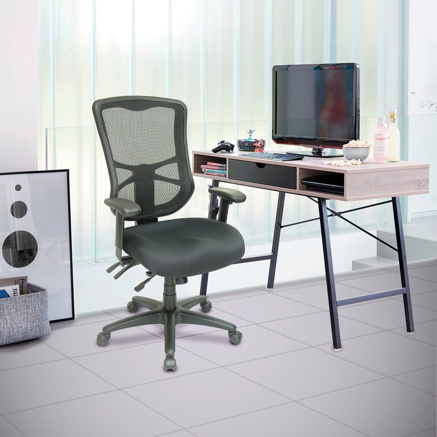 Alera® Alera Elusion Series Mesh High-Back Multifunction Chair, Supports Up To 275 Lb, 17.2" To 20.6" Seat Height, Black