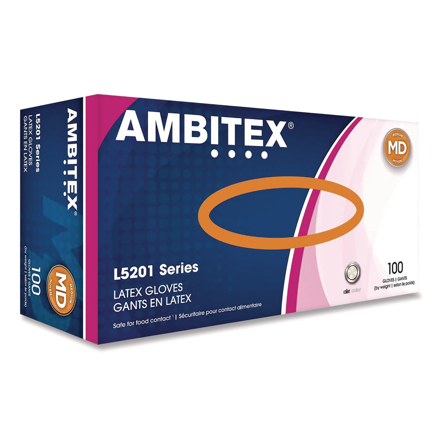 AMBITEX® L5201 SERIES POWDER-FREE LATEX GLOVES, 4 MIL, MEDIUM, CREAM, 100/BOX