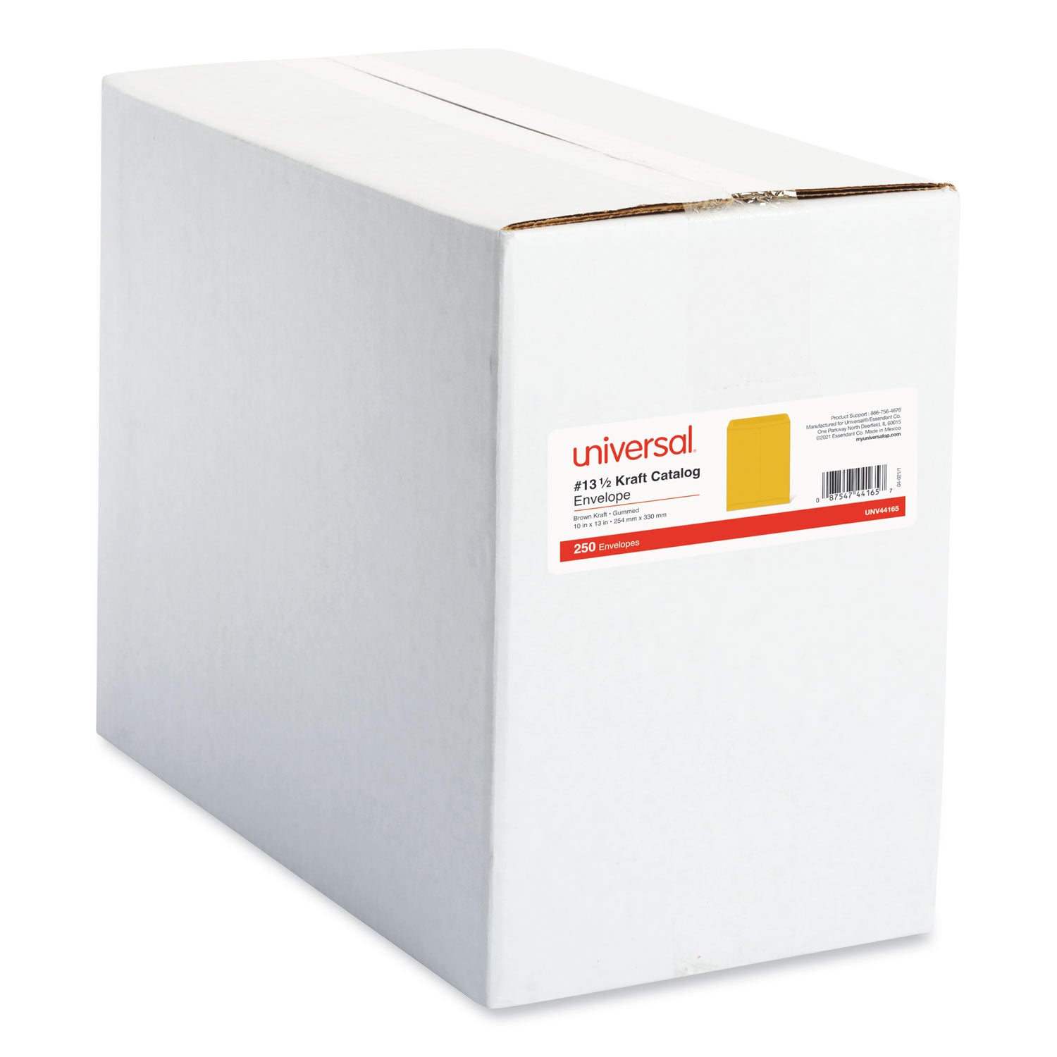 Universal® Catalog Envelope, 28 lb Bond Weight Kraft, #13 1/2, Square Flap, Gummed Closure, 10 x 13, Brown Kraft, 250/Box