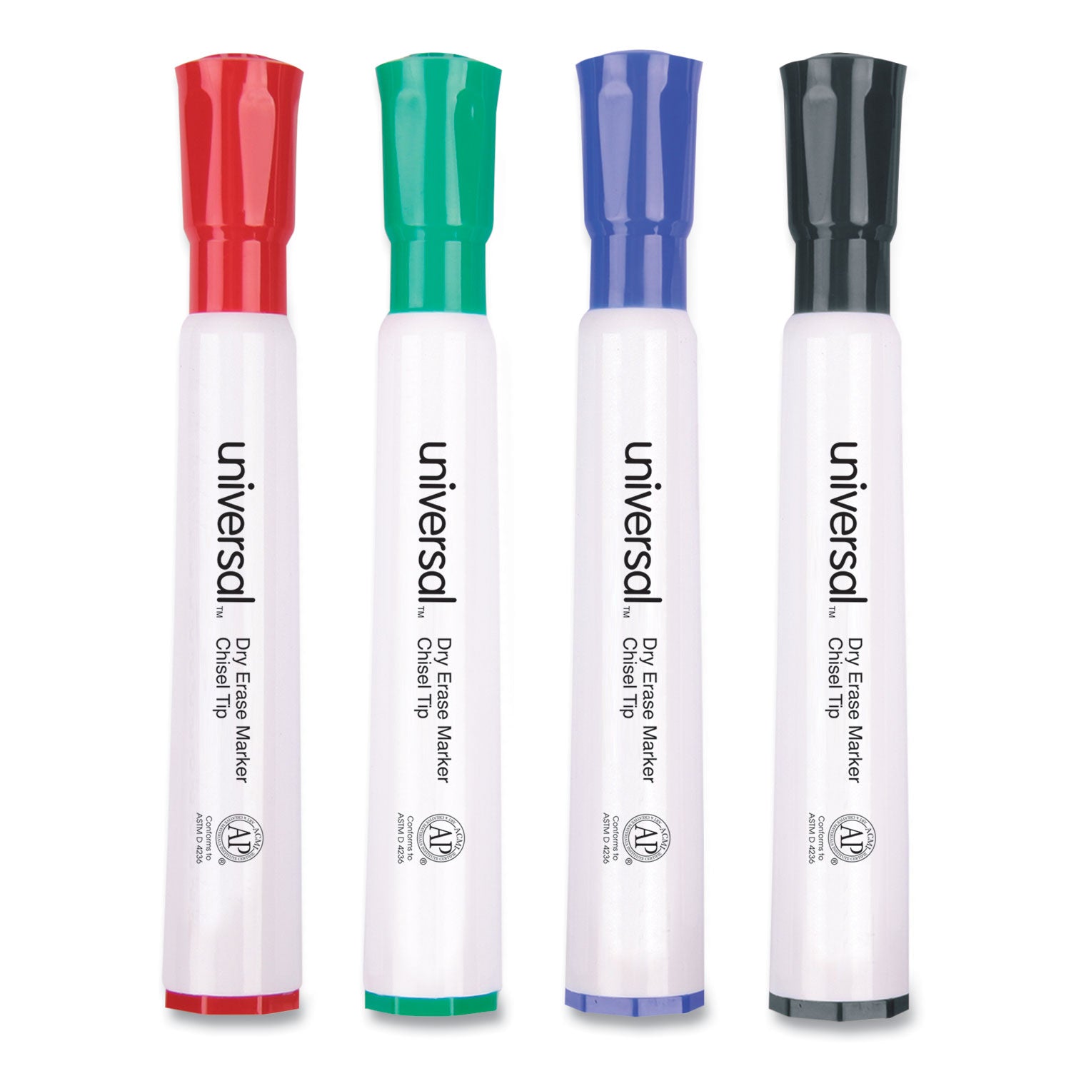 Universal™ Dry Erase Marker, Broad Chisel Tip, Assorted Colors, 4/set