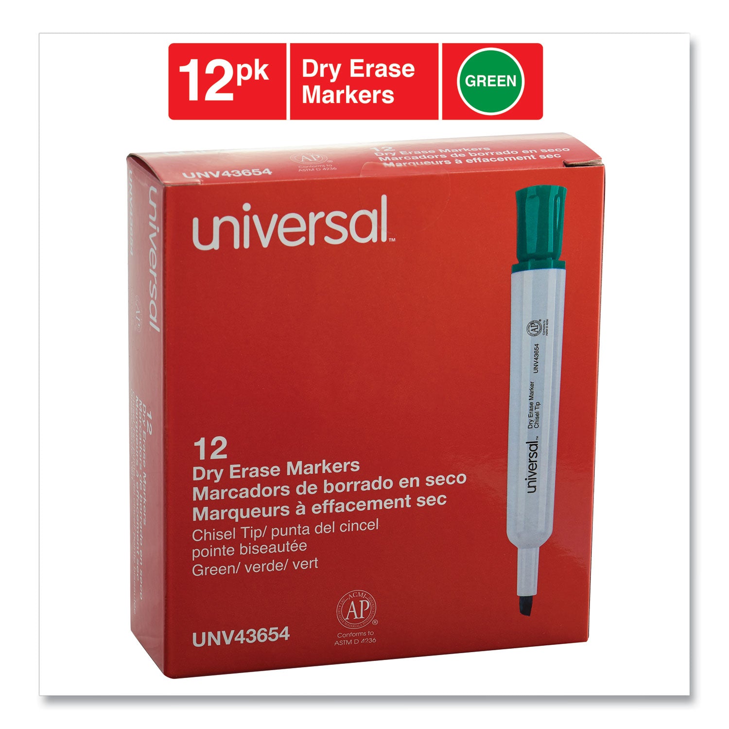 Universal™ Dry Erase Marker, Broad Chisel Tip, Green, Dozen