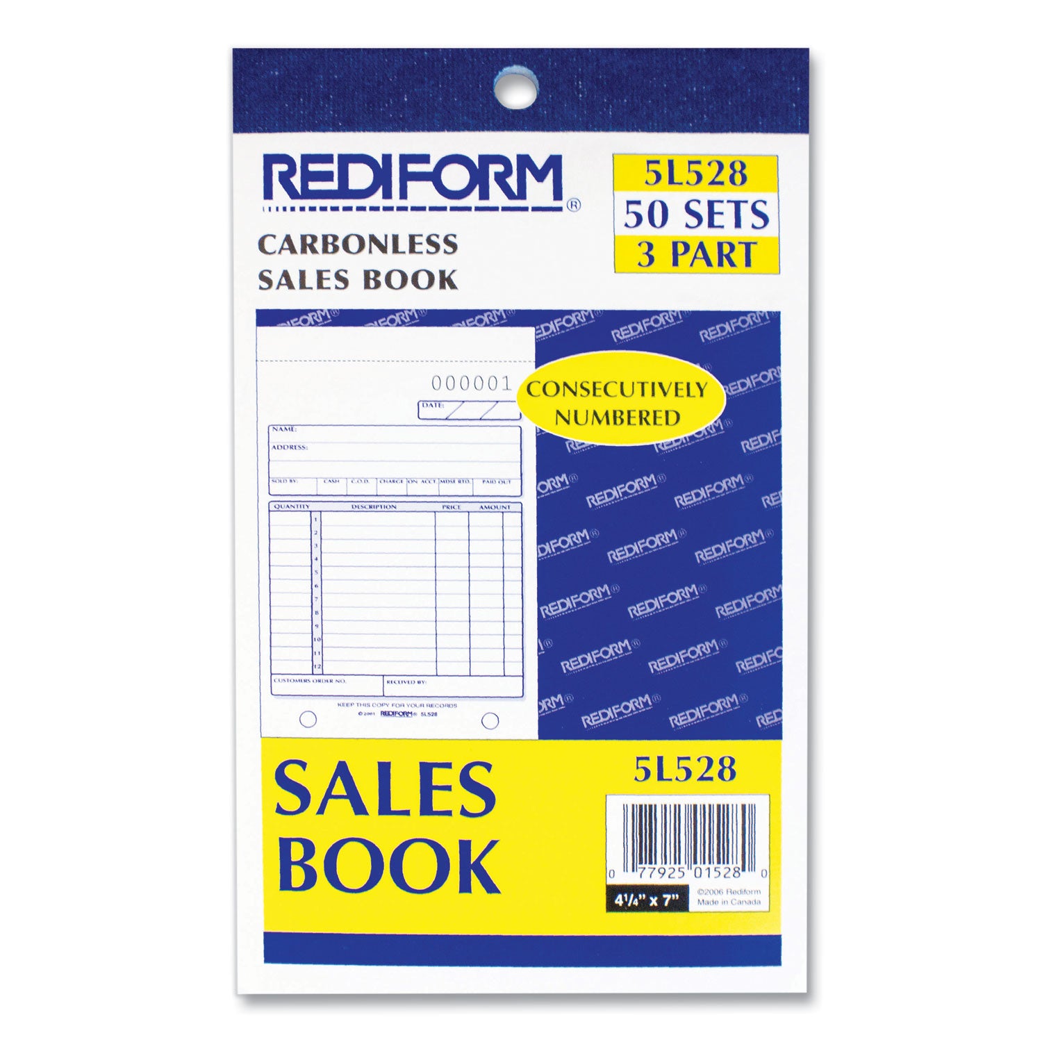Rediform® Sales Book, 12 Lines, Three-Part Carbonless, 4.25 x 6.38, 50 Forms Total