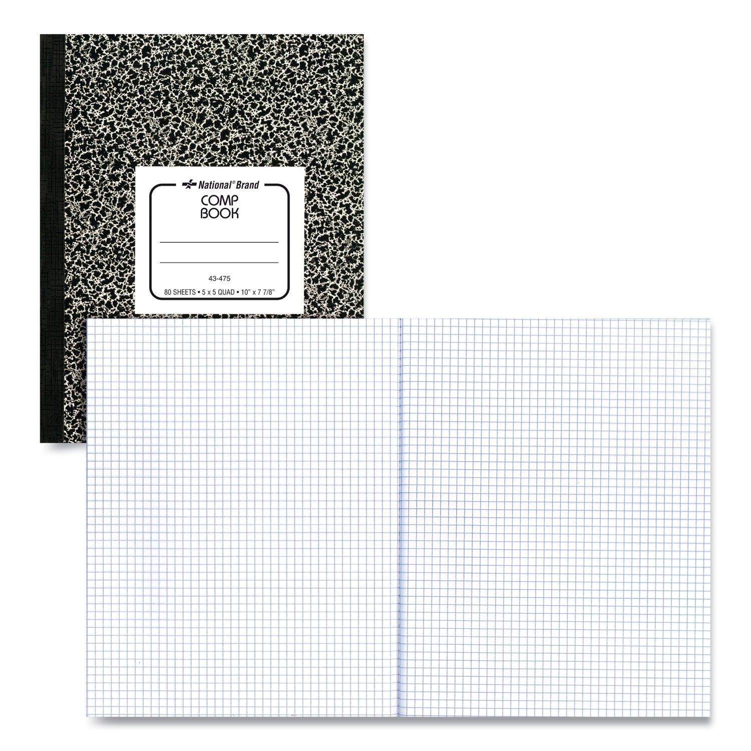 National® Composition Book, Quadrille Rule (5 sq/in), Black Marble Cover, (80) 10 x 7.88 Sheets