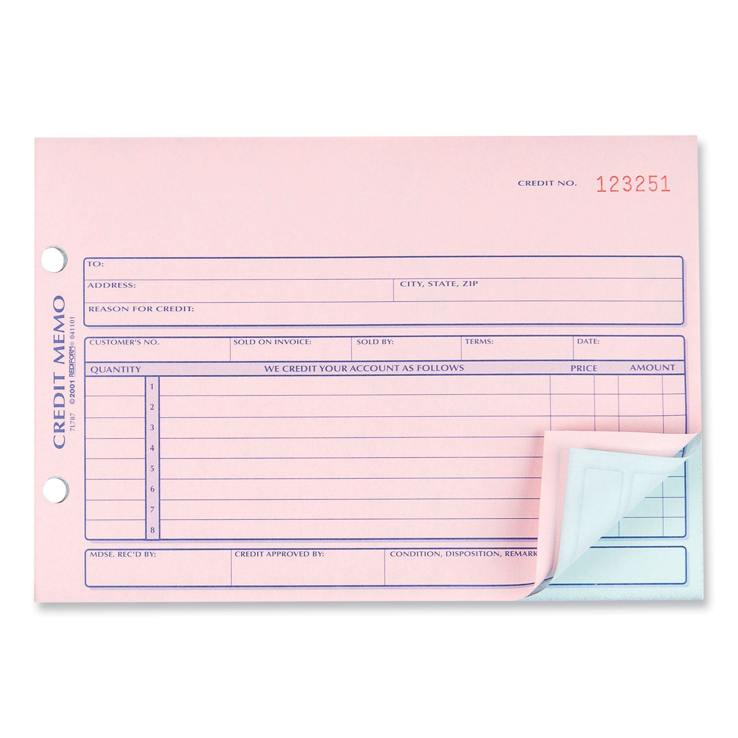 Rediform® Credit Memo Book, Three-Part Carbonless, 5.5 x 7.88, 50 Forms Total