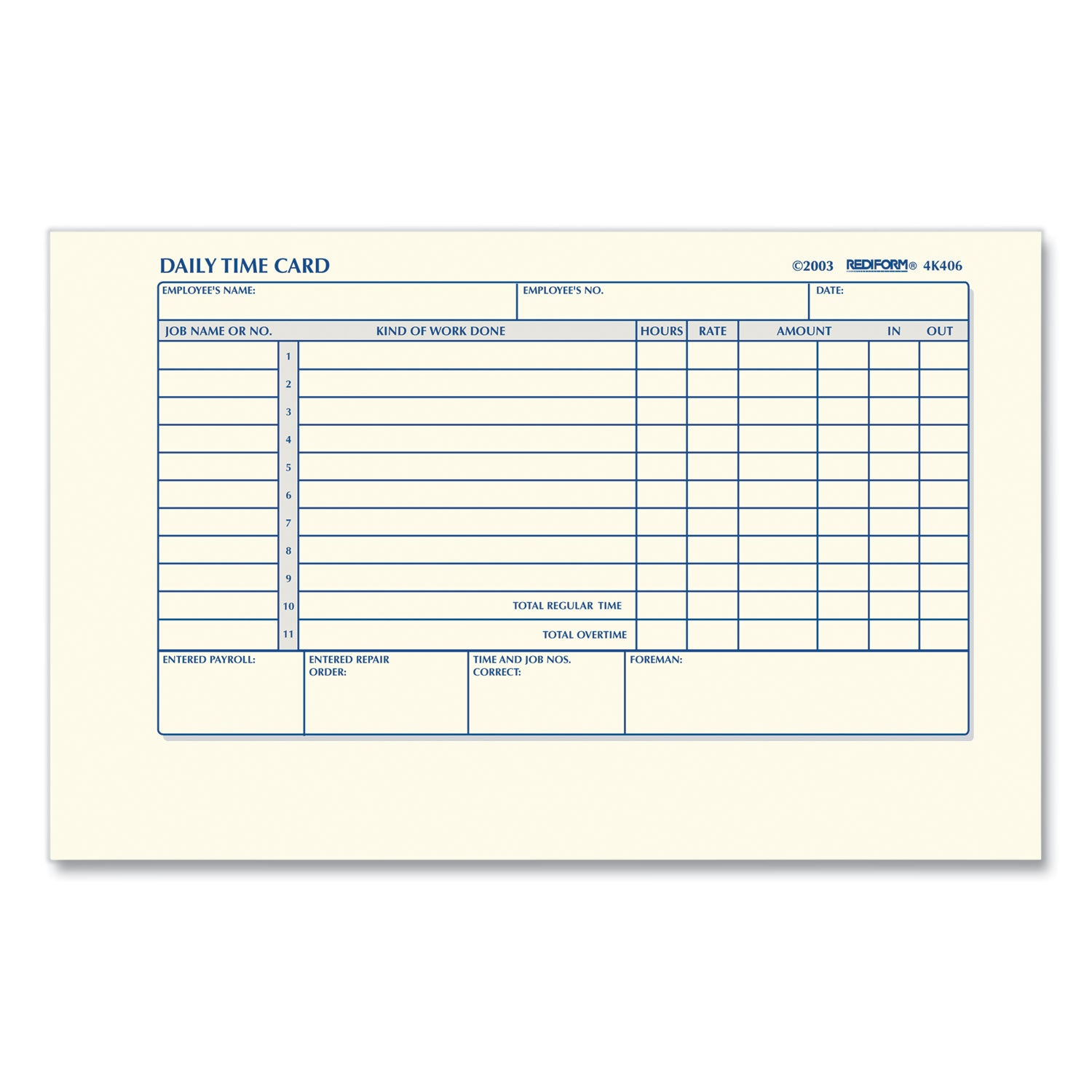 Rediform® Daily Employee Time Cards, Two Sides, 4.25 X 7, 100/pad