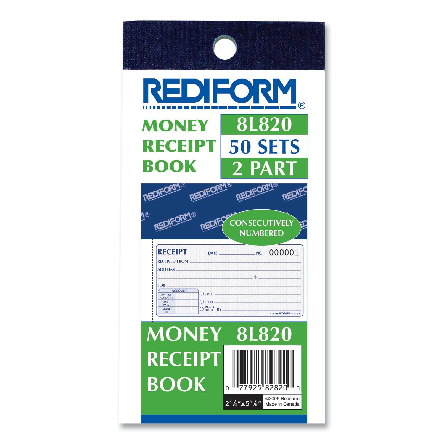 Rediform® Small Money Receipt Book, Two-Part Carbonless, 2.75 x 5, 50 Forms Total