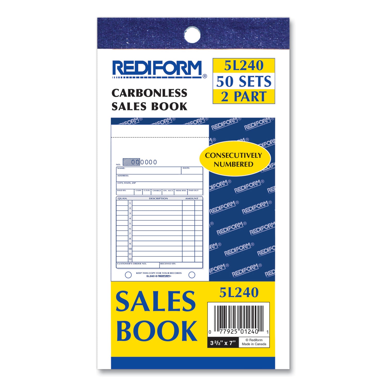 Rediform® Sales Book, 12 Lines, Two-Part Carbonless, 3.63 x 6.38, 50 Forms Total