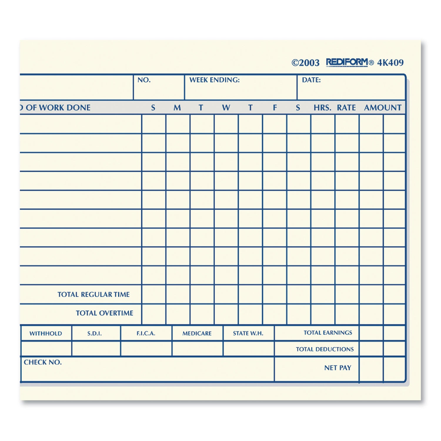 Rediform® Weekly Employee Time Cards, One Side, 4.25 X 7, 100/pad