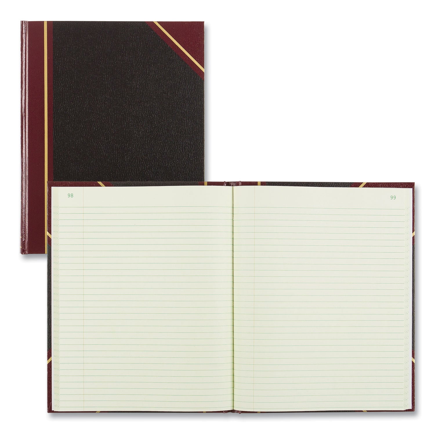 National® Texthide Eye-Ease Record Book, Black/burgundy/gold Cover, 10.38 X 8.38 Sheets, 150 Sheets/book