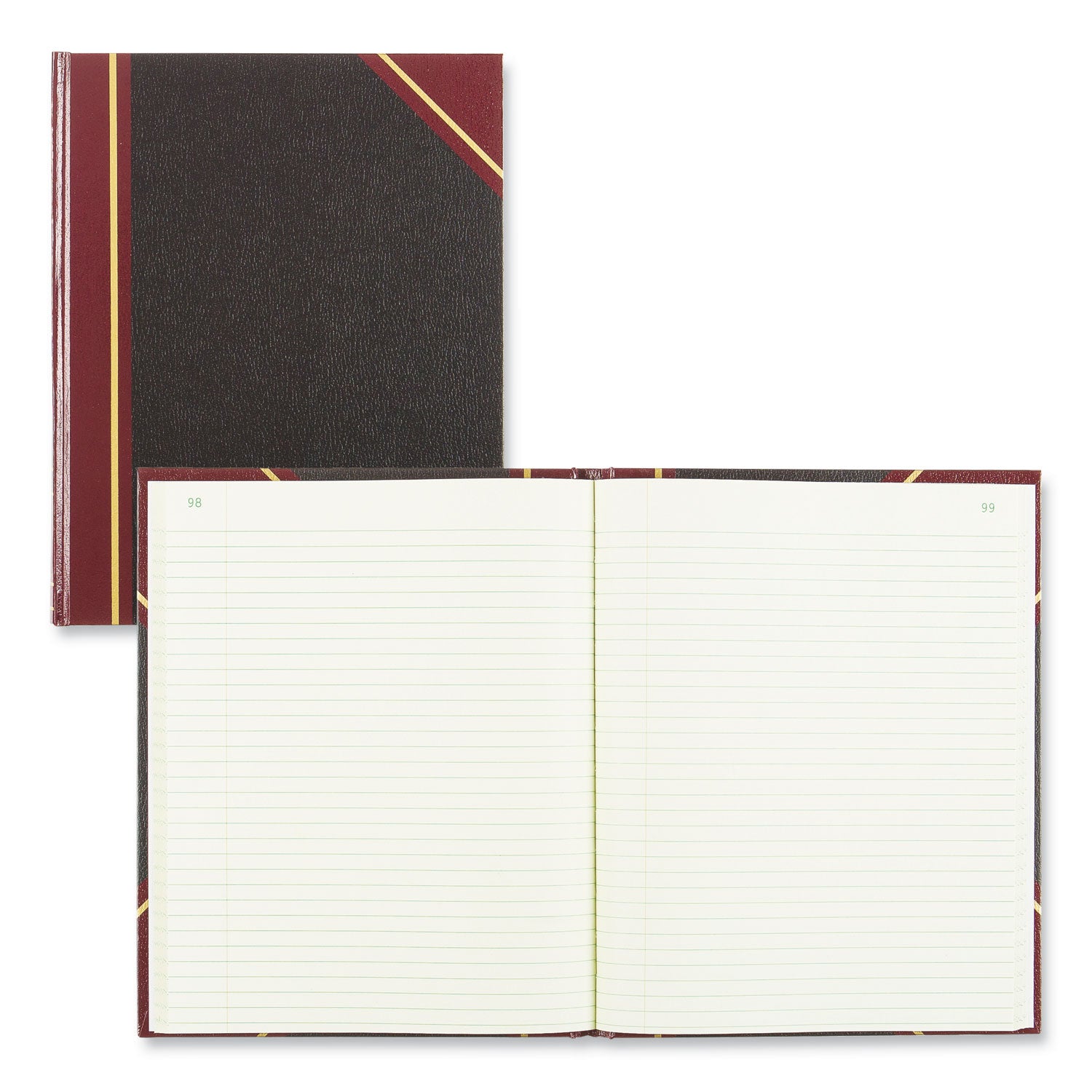 National® Texthide Eye-Ease Record Book, Black/burgundy/gold Cover, 10.38 X 8.38 Sheets, 300 Sheets/book