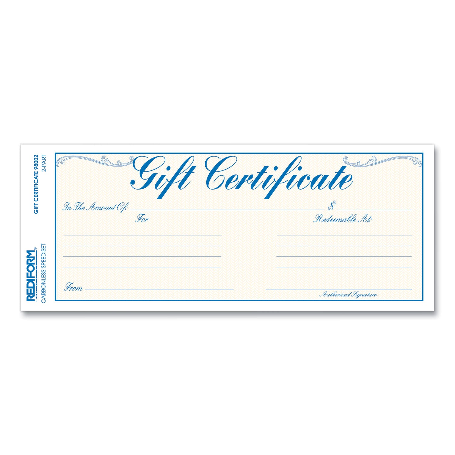 Rediform® Gift Certificates With Envelopes, 8.5 X 3.67, Blue/gold With Blue Border, 25/pack