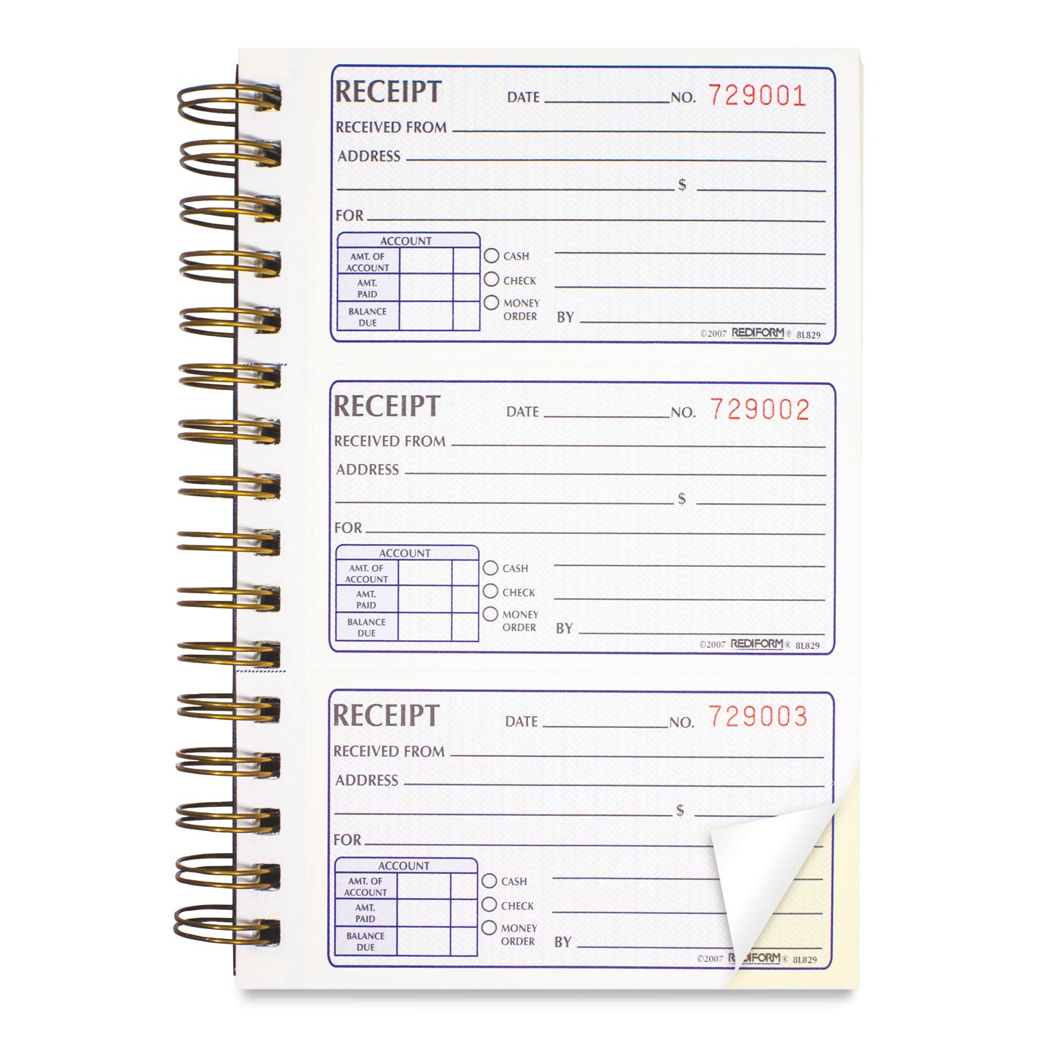 Rediform® Gold Standard Money Receipt Book, Two-Part Carbonless, 5 x 2.75, 3 Forms/Sheet, 225 Forms Total