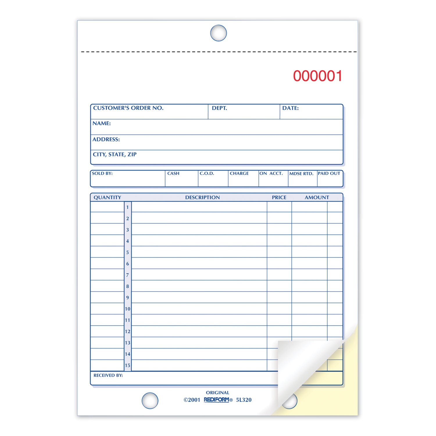 Rediform® Sales Book, 15 Lines, Two-Part Carbonless, 5.5 x 7.88, 50 Forms Total