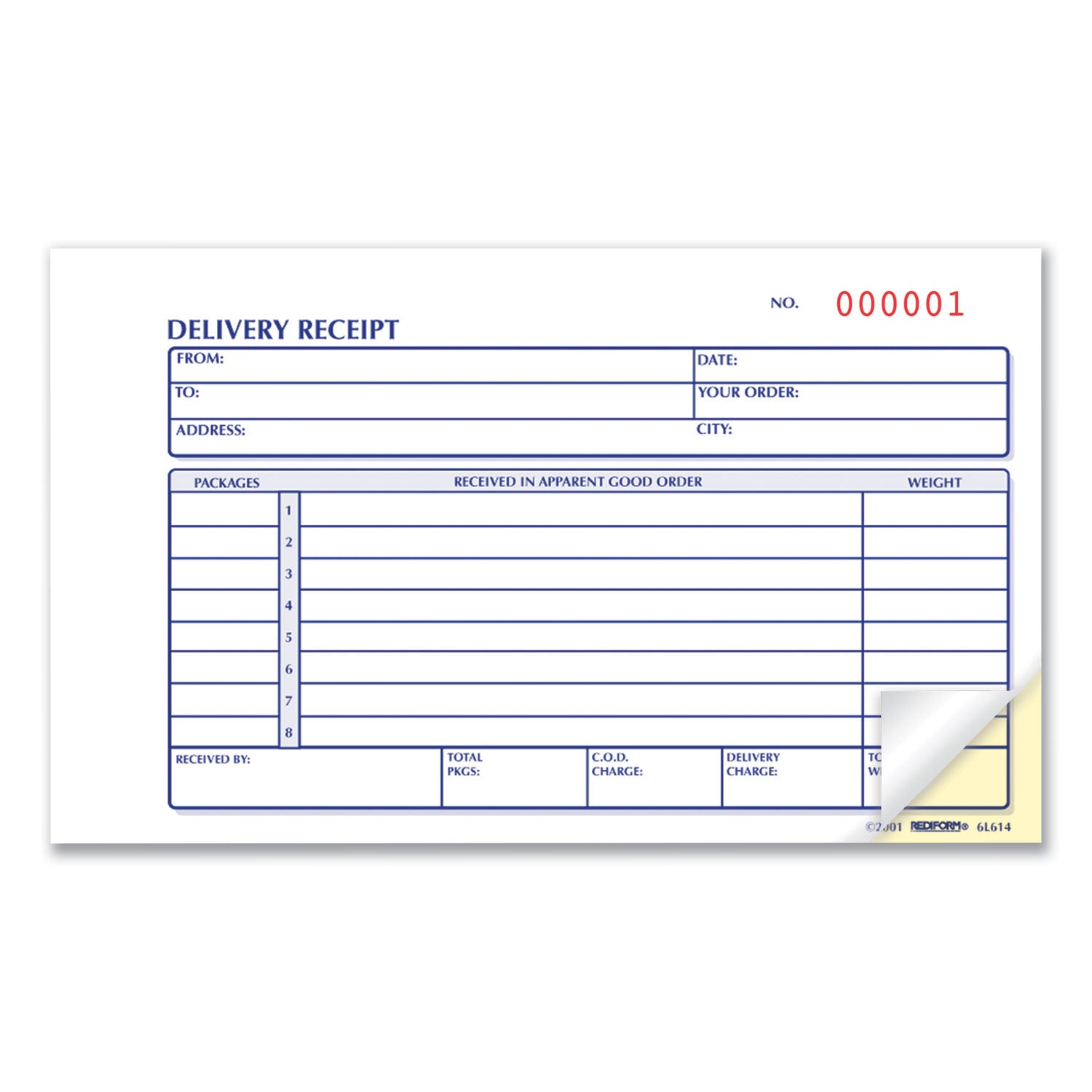 Rediform® Delivery Receipt Book, Three-Part Carbonless, 6.38 x 4.25, 50 Forms Total
