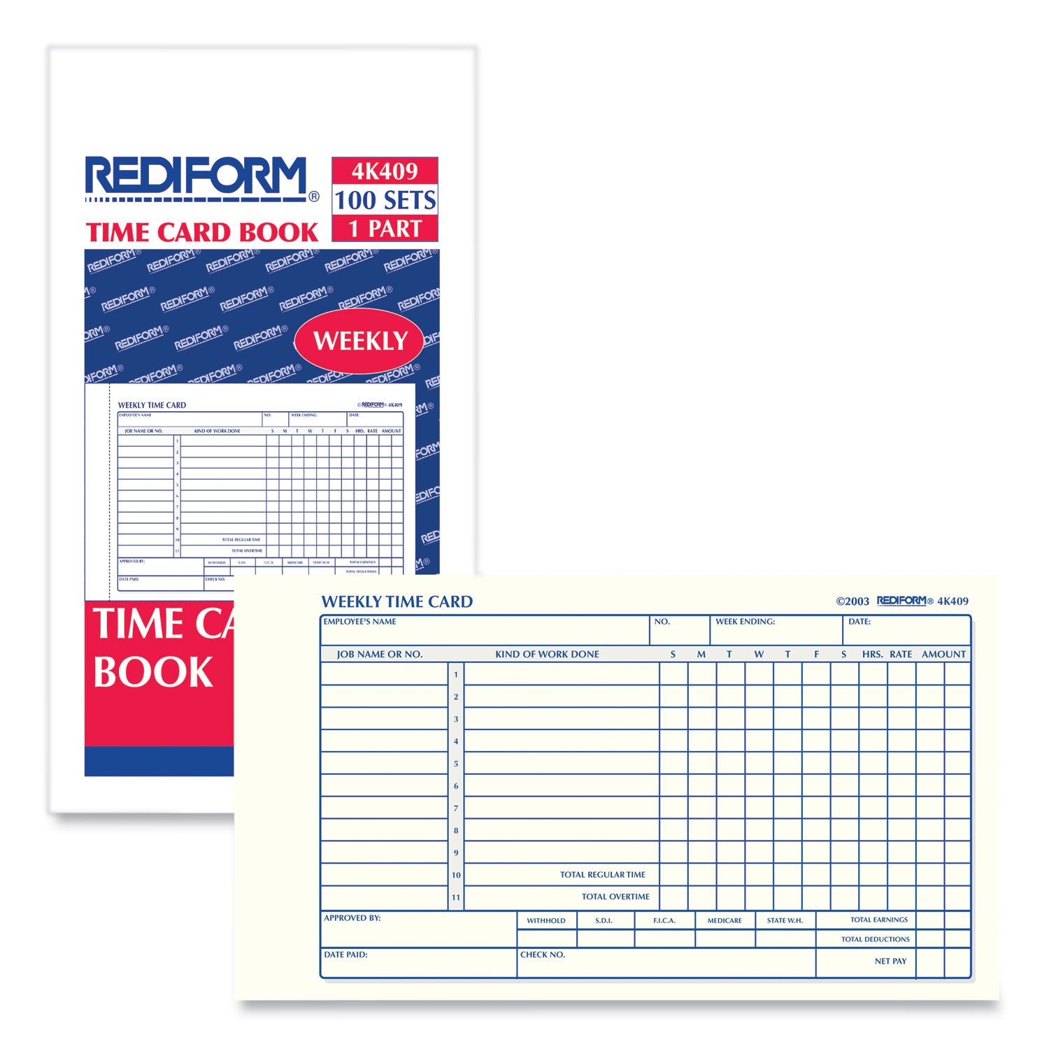 Rediform® Weekly Employee Time Cards, One Side, 4.25 X 7, 100/pad