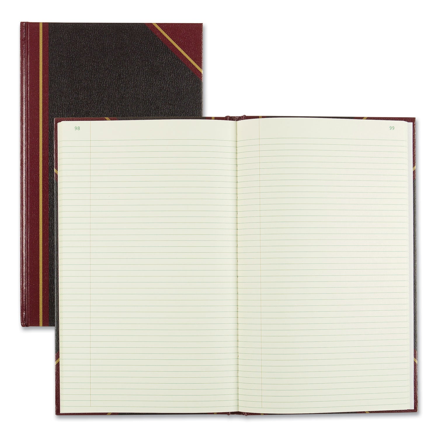National® Texthide Eye-Ease Record Book, Black/burgundy/gold Cover, 14.25 X 8.75 Sheets, 300 Sheets/book