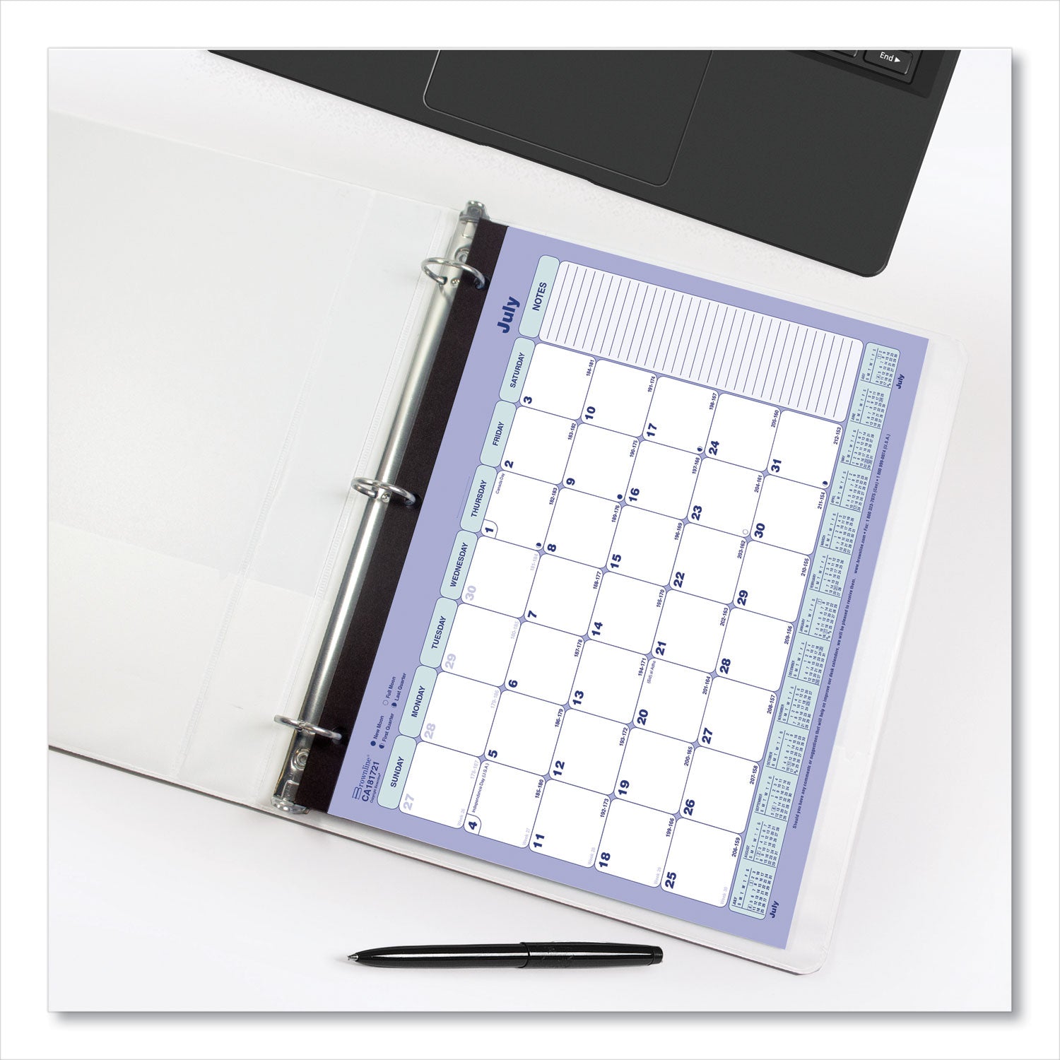 Brownline® Academic 13-Month Binder-Insertable Desk Pad Calendar, 11 x 8.5, White/Blue/Green Sheets, 13-Month (July to July): 2024-2025