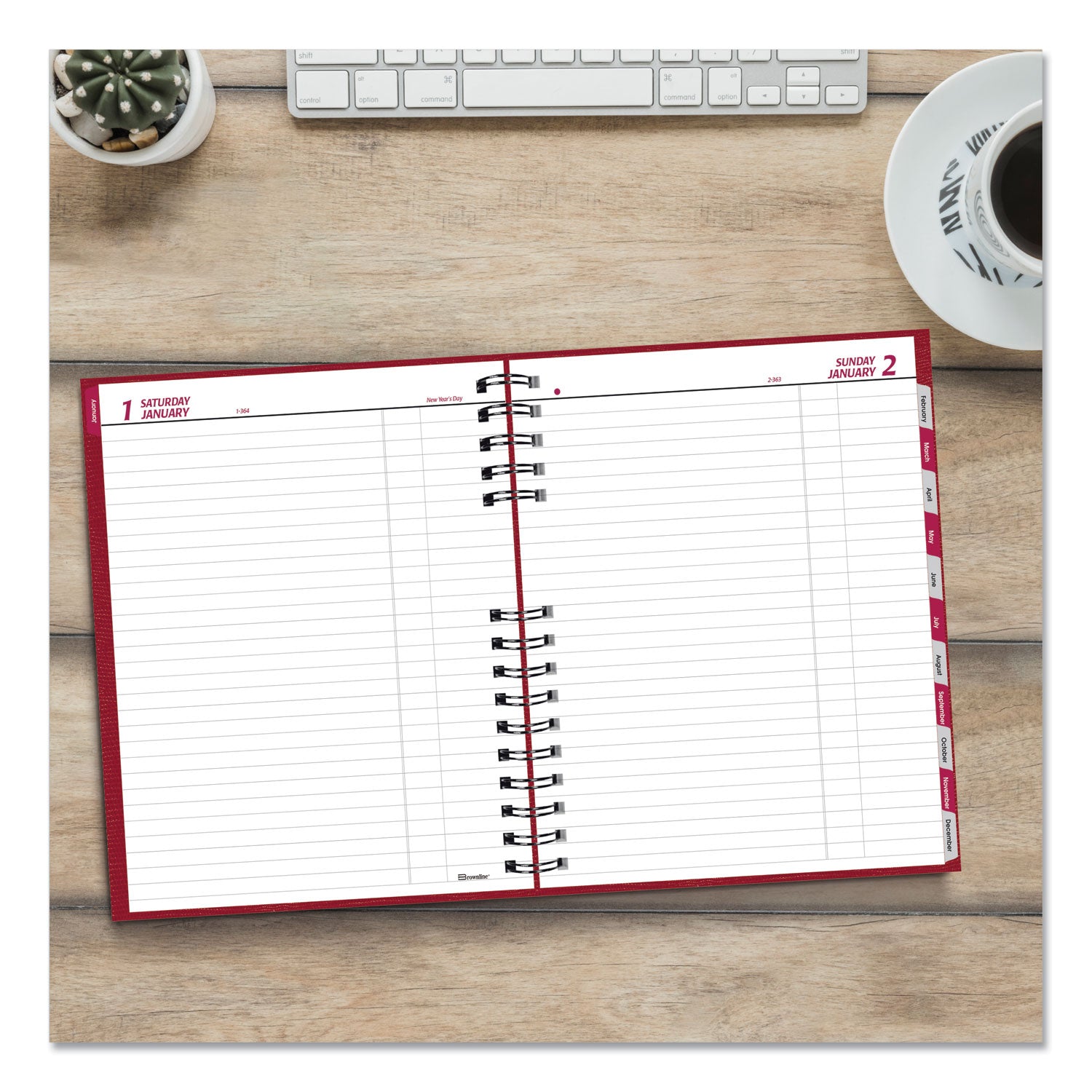 Brownline® CoilPro Daily Planner, 10 x 7.88, Red Cover, 12-Month (Jan to Dec): 2025