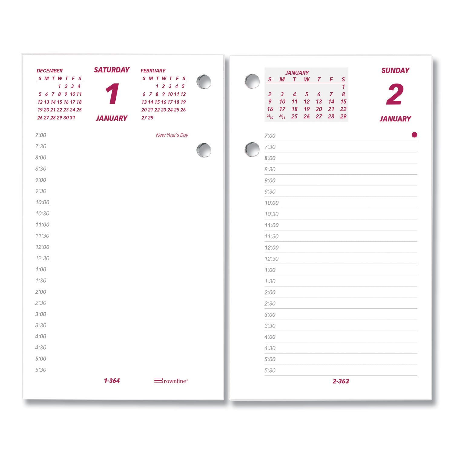 Brownline® Daily Calendar Pad Refill, 6 x 3.5, White/Burgundy/Gray Sheets, 12-Month (Jan to Dec): 2025