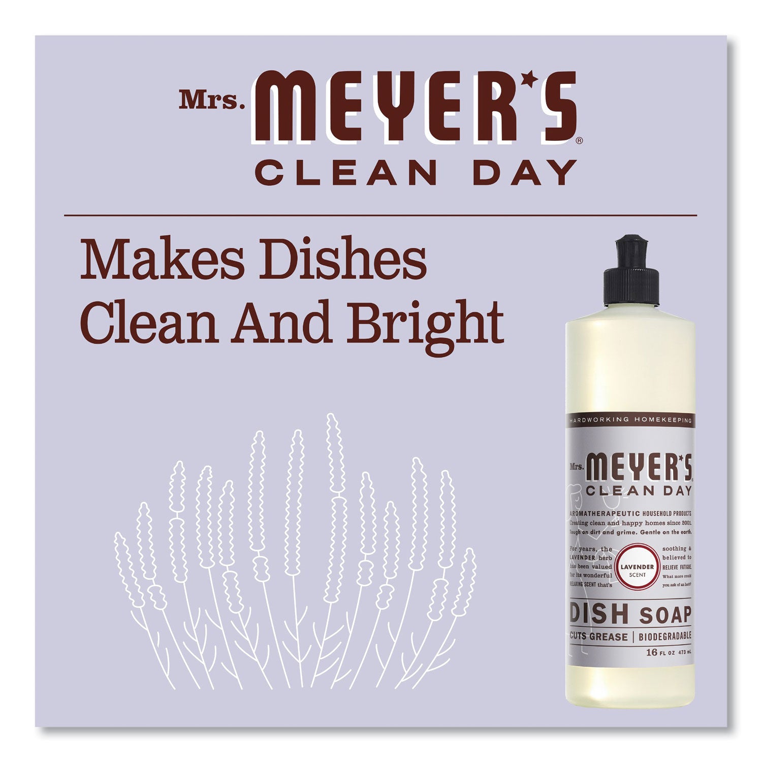 Mrs. Meyer's® Dish Soap, Lavender Scent, 16 oz Bottle, 6/Carton