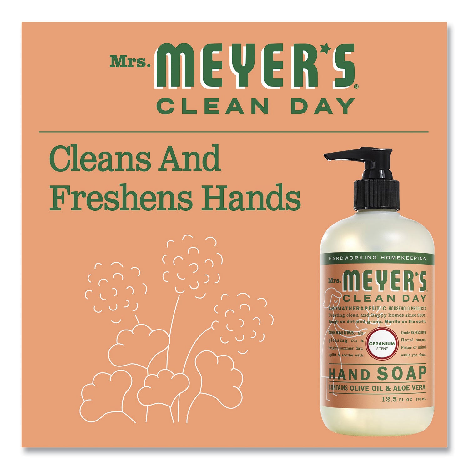 Mrs. Meyer's® Clean Day Liquid Hand Soap, Geranium Scent, 12.5 oz, 6/Carton
