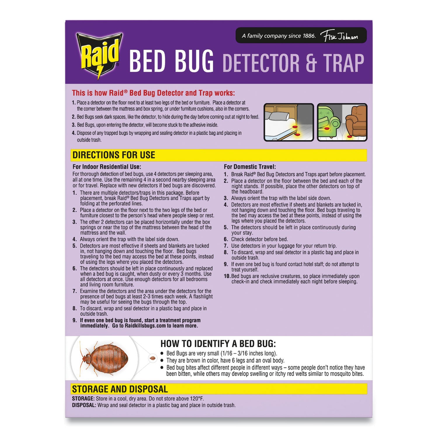 Raid® Bed Bug Detector and Trap, 0.19 lb Trap, 8 Traps/Box, 6/Carton