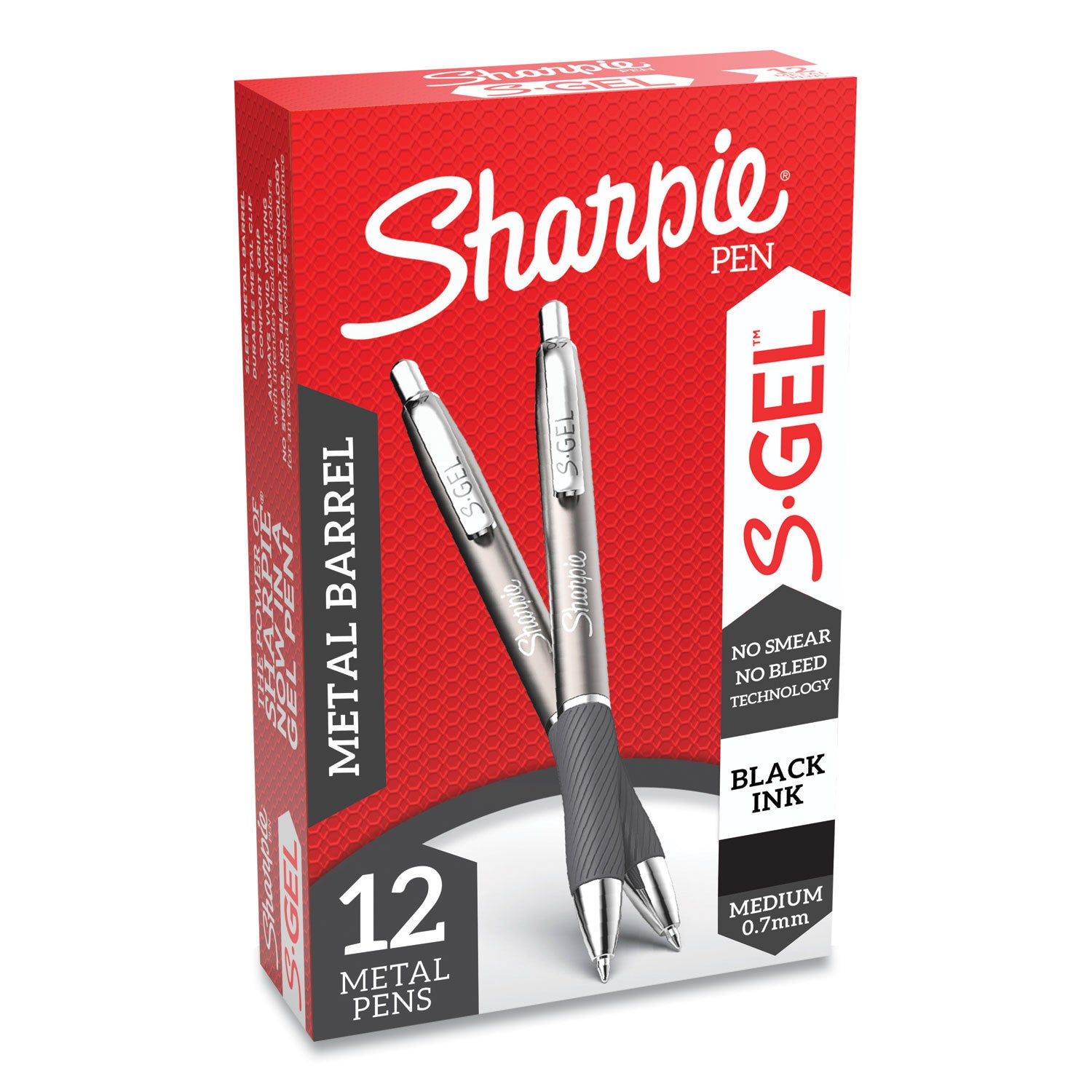 Sharpie® S-Gel™ S-Gel Premium Metal Barrel Gel Pen, Retractable, Medium 0.7 Mm, Black Ink, Gun Metal Gray Barrel, Dozen