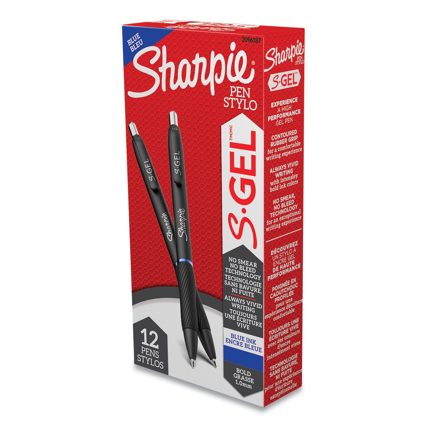 Sharpie® S-Gel™ S-Gel High-Performance Gel Pen, Retractable, Bold 1 Mm, Blue Ink, Black Barrel, Dozen